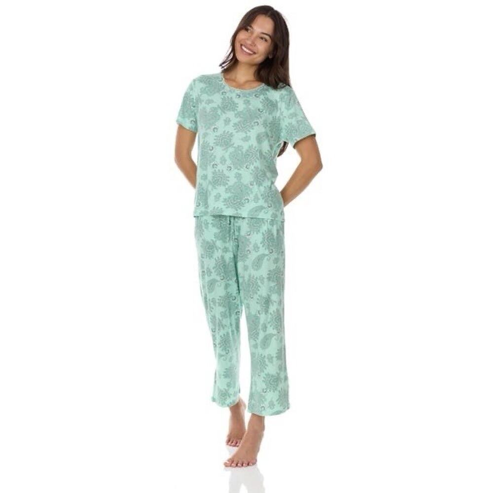 WOMENS FLORA NIKROOZ 2 PC XS SHORT SLEEVE SOFT FEEL CAPRI PAJAMA SET